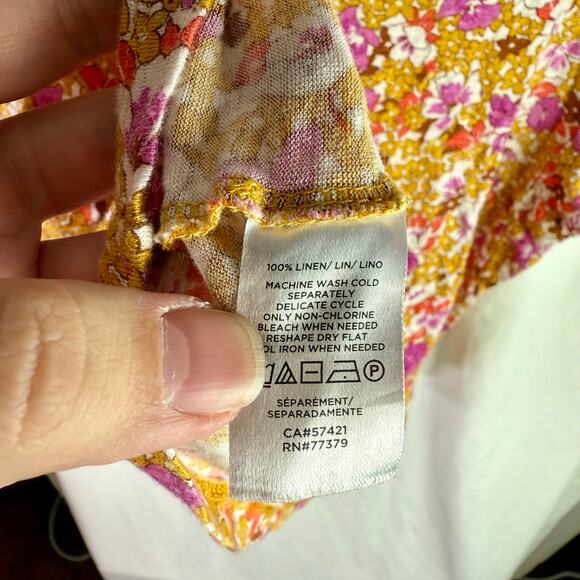 Ann Taylor Women's Large 100% Linen Flutter Sleeves Retro Floral Shirt Blouse - Picture 5 of 8